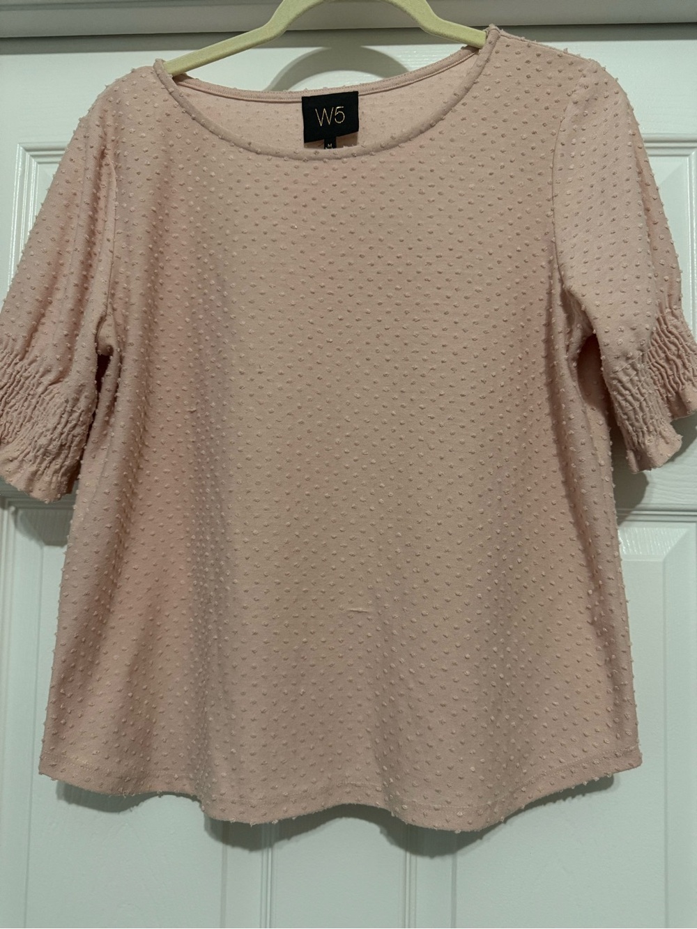 W5 Women's Light Blush Textured Dot Short Sleeve Top